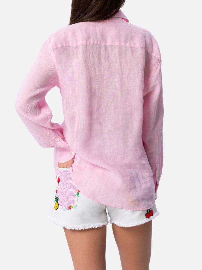 Mc2 Saint Barth Camicia classica da donna in lino rosa Meredith Vendita Economica