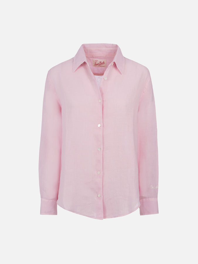 Mc2 Saint Barth Camicia classica da donna in lino rosa Meredith Vendita Economica