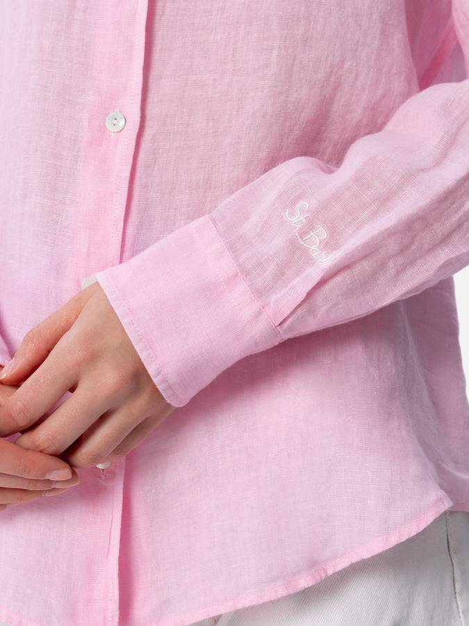 Mc2 Saint Barth Camicia classica da donna in lino rosa Meredith Vendita Economica