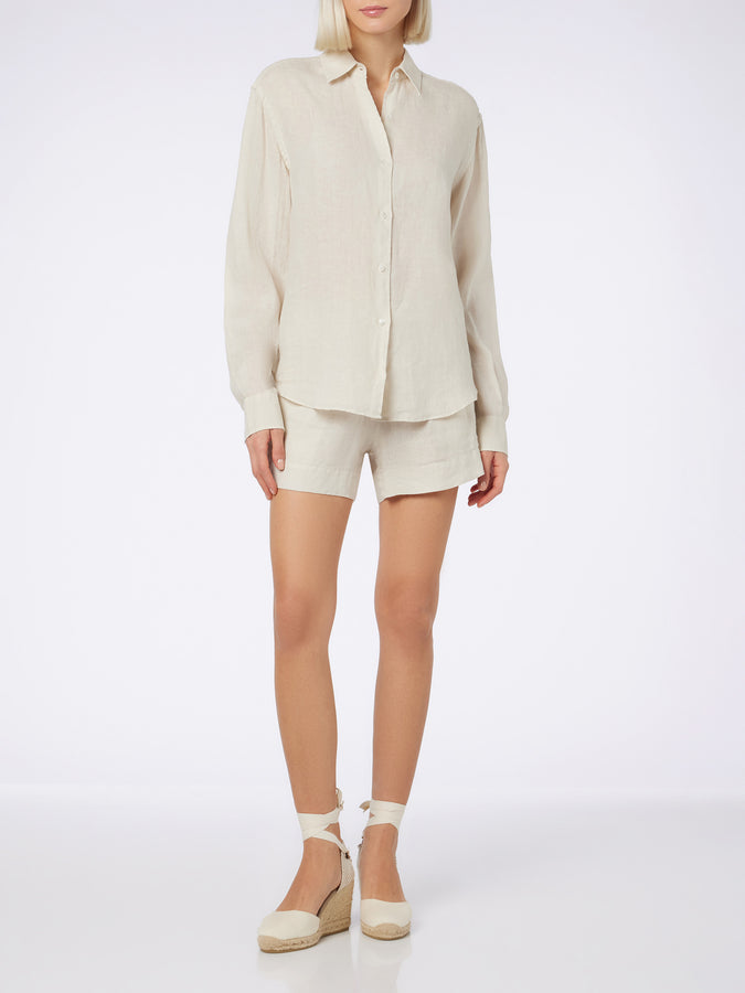 Mc2 Saint Barth Camicia da donna in lino bianco sporco Meredith Saldi Di Fabbrica