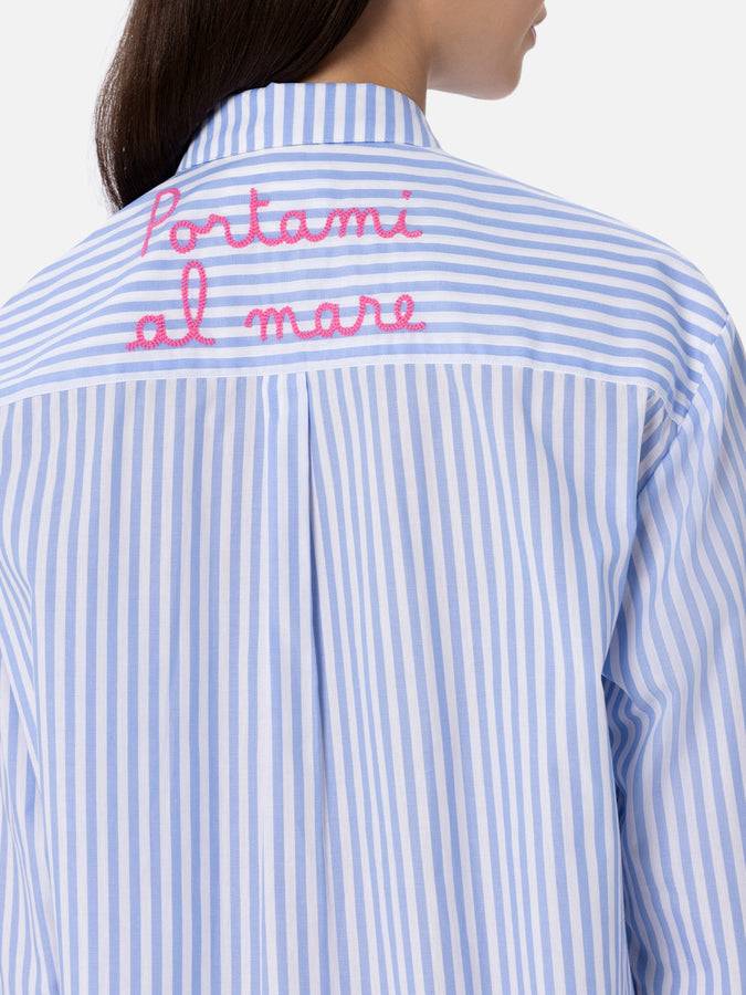 Mc2 Saint Barth Woman cotton shirt Brigitte with light blue striped print Rilascio limitato