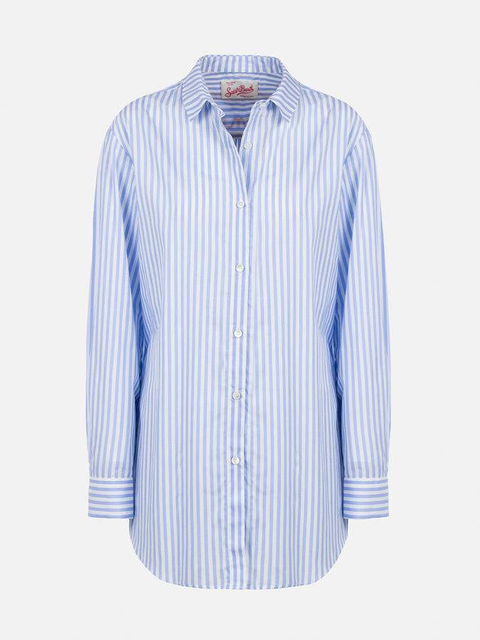 Mc2 Saint Barth Woman cotton shirt Brigitte with light blue striped print Rilascio limitato