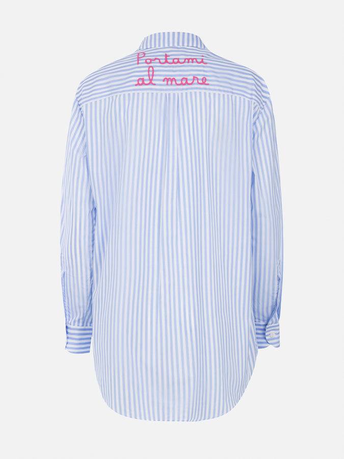 Mc2 Saint Barth Woman cotton shirt Brigitte with light blue striped print Rilascio limitato