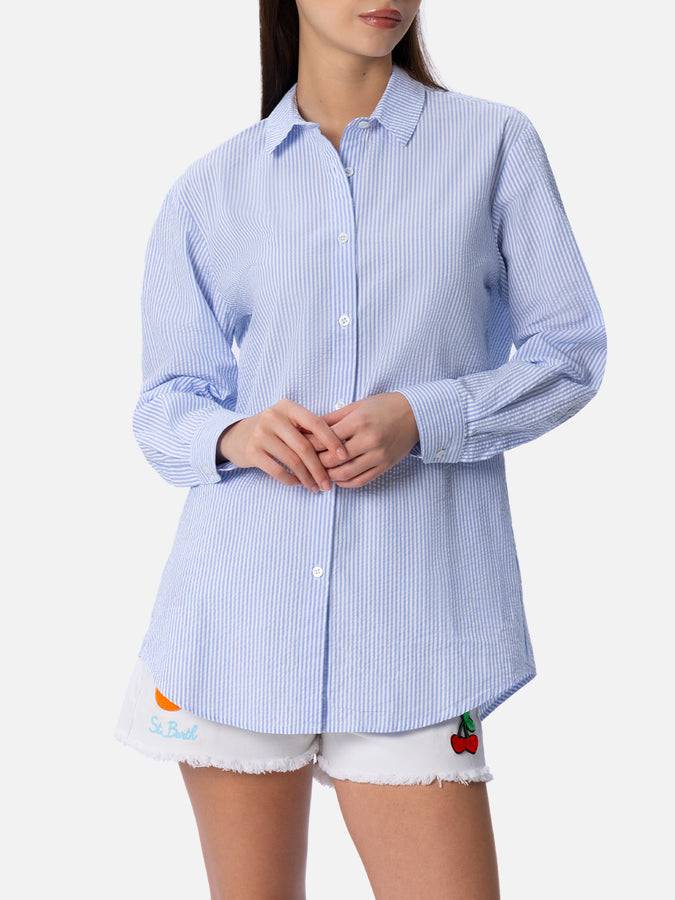 Mc2 Saint Barth Camicia da donna over in cotone seersucker Brigitte Negozio