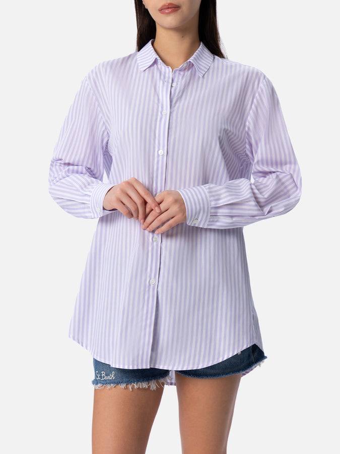 Mc2 Saint Barth Camicia over da donna Brigitte in cotone stampa righe In Saldo