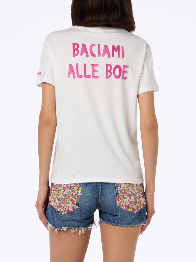Mc2 Saint Barth Woman cotton jersey crewneck t-shirt Emilie with Baciami alle Boe print | ALLE BOE SPECIAL EDITION Italia