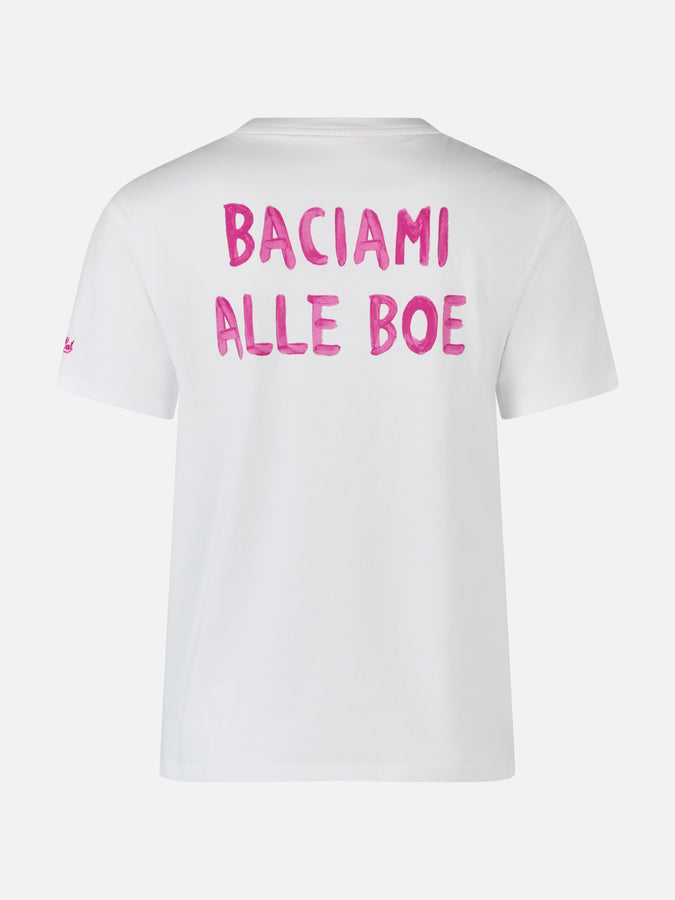 Mc2 Saint Barth Woman cotton jersey crewneck t-shirt Emilie with Baciami alle Boe print | ALLE BOE SPECIAL EDITION Italia