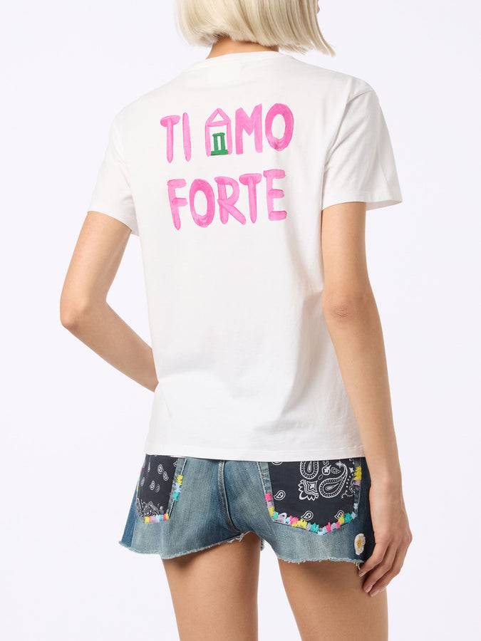 Mc2 Saint Barth Woman cotton jersey crewneck t-shirt Emilie with Amo Forte print | ALLE BOE SPECIAL EDITION 2025