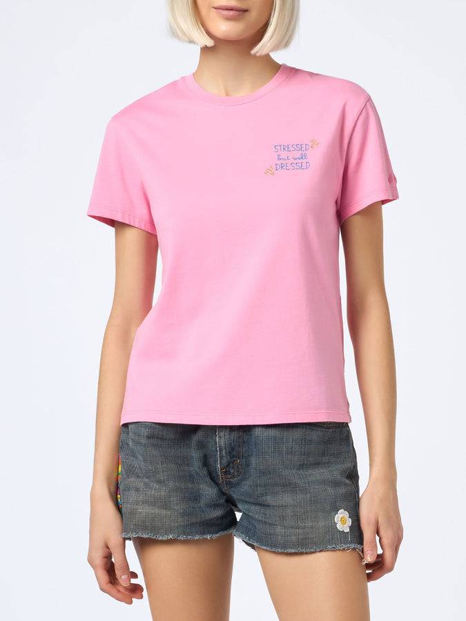 Mc2 Saint Barth T-shirt da donna girocollo Emilie in jersey di cotone con ricamo Stressed but Well Dressed In Linea