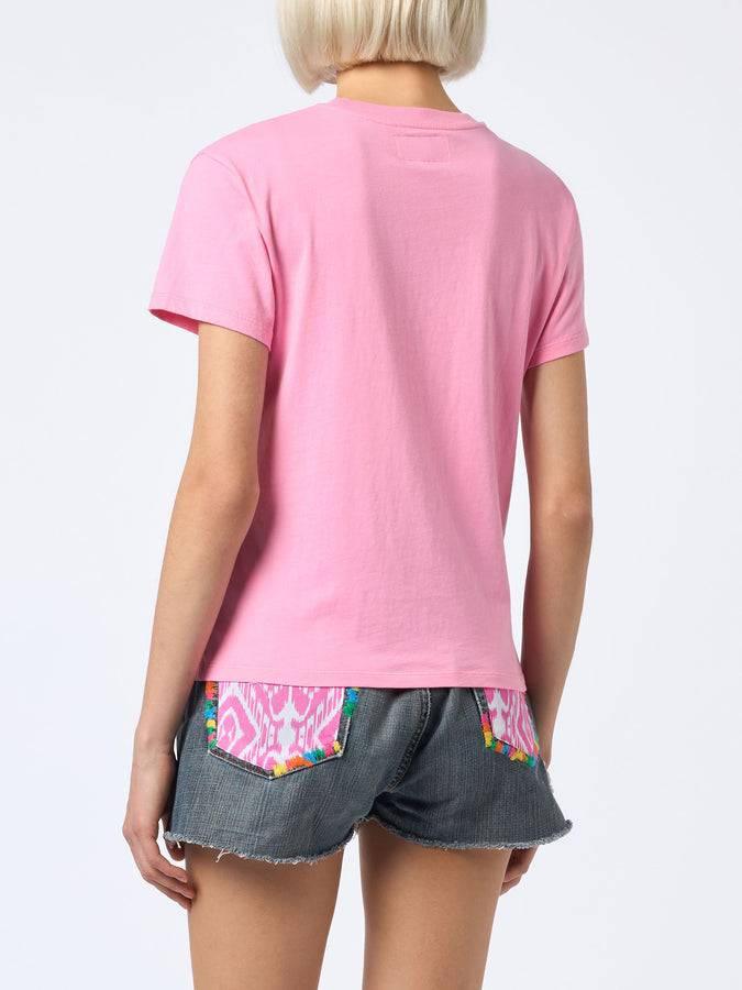 Mc2 Saint Barth T-shirt da donna girocollo Emilie in jersey di cotone con stampa Saint Barth Beach Club Vendita