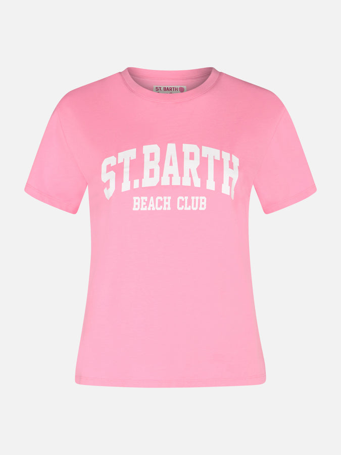 Mc2 Saint Barth T-shirt da donna girocollo Emilie in jersey di cotone con stampa Saint Barth Beach Club Vendita