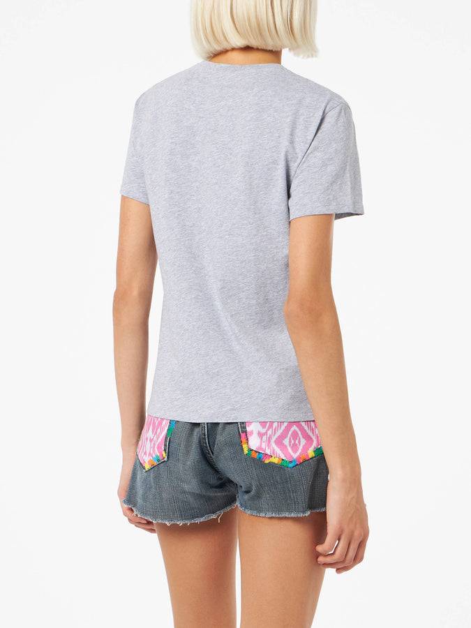 Mc2 Saint Barth T-shirt da donna girocollo Emilie in jersey di cotone con ricamo La Vedo Grigia Trasporto libero internazionale