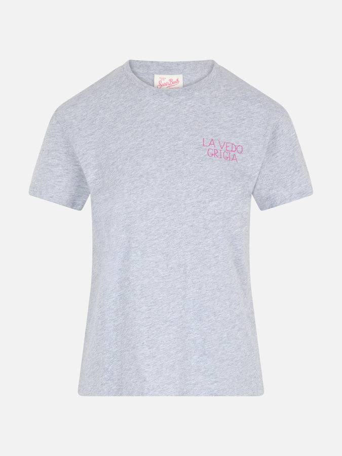 Mc2 Saint Barth T-shirt da donna girocollo Emilie in jersey di cotone con ricamo La Vedo Grigia Trasporto libero internazionale