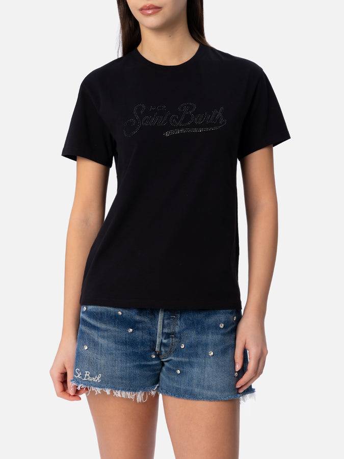 Mc2 Saint Barth T-shirt da donna girocollo Emilie in jersey di cotone con ricamo di strass Saint Barth Promozione Limitata