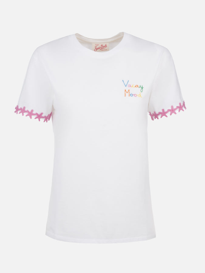 Mc2 Saint Barth T-shirt da donna girocollo Emilie in jersey di cotone con ricamo Vacay Mood Fino Al -60%