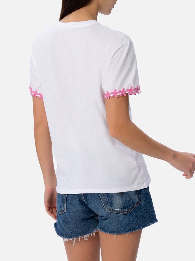Mc2 Saint Barth T-shirt da donna girocollo Emilie in jersey di cotone con ricamo Vacay Mood Fino Al -60%