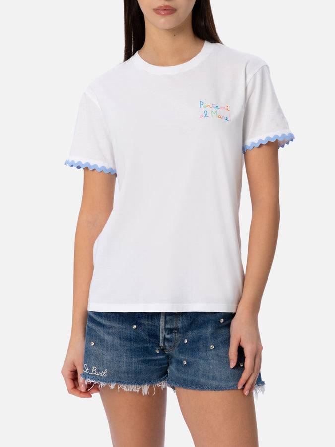 Mc2 Saint Barth T-shirt da donna girocollo Emilie in jersey di cotone con ricamo Portami al Mare Affare Del Giorno