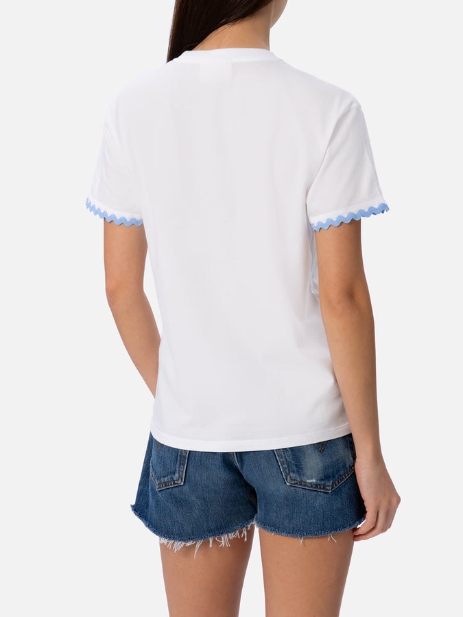 Mc2 Saint Barth T-shirt da donna girocollo Emilie in jersey di cotone con ricamo Portami al Mare Affare Del Giorno