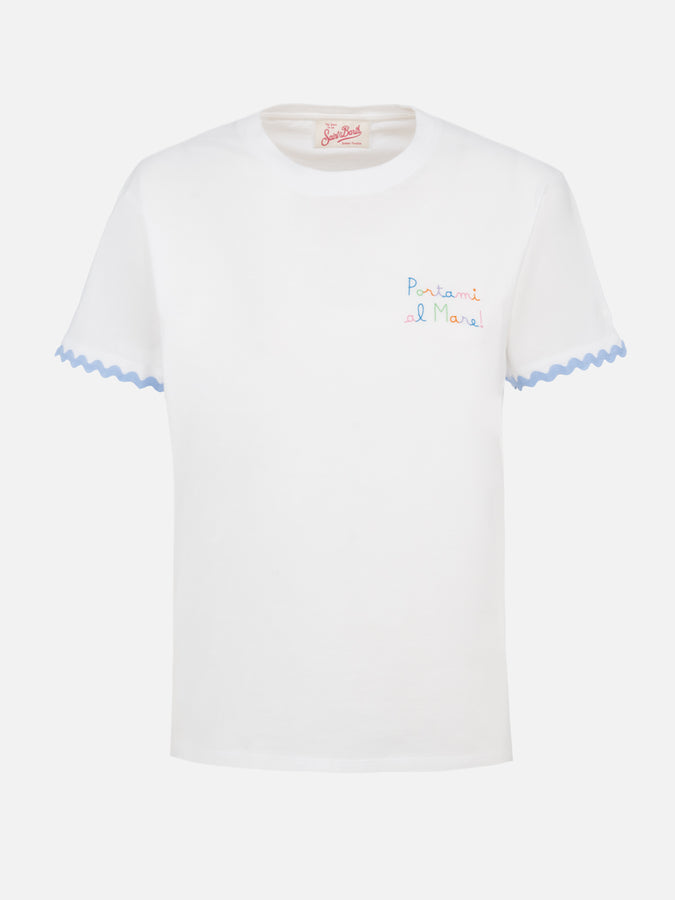 Mc2 Saint Barth T-shirt da donna girocollo Emilie in jersey di cotone con ricamo Portami al Mare Affare Del Giorno