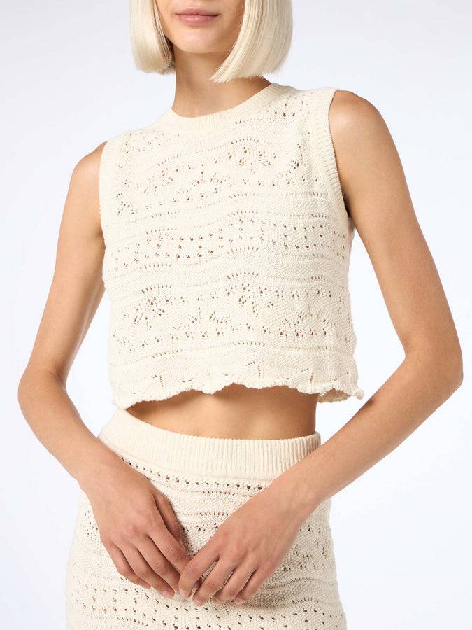 Mc2 Saint Barth Woman sleeveless cotton knit top Peach Prezzo Ridotto