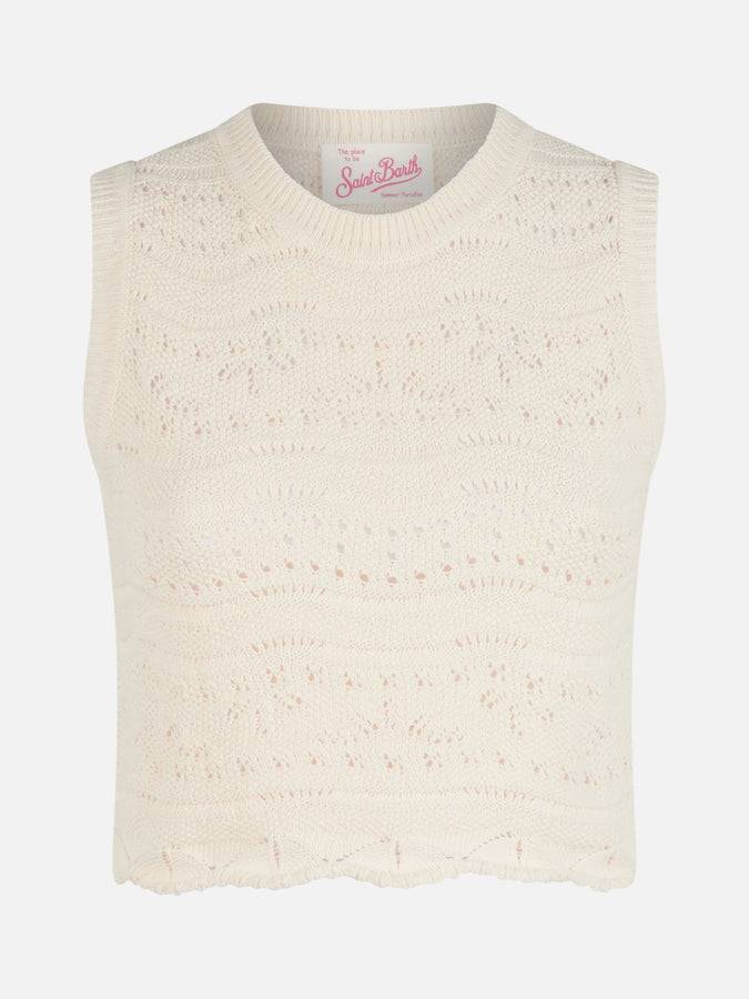 Mc2 Saint Barth Woman sleeveless cotton knit top Peach Prezzo Ridotto