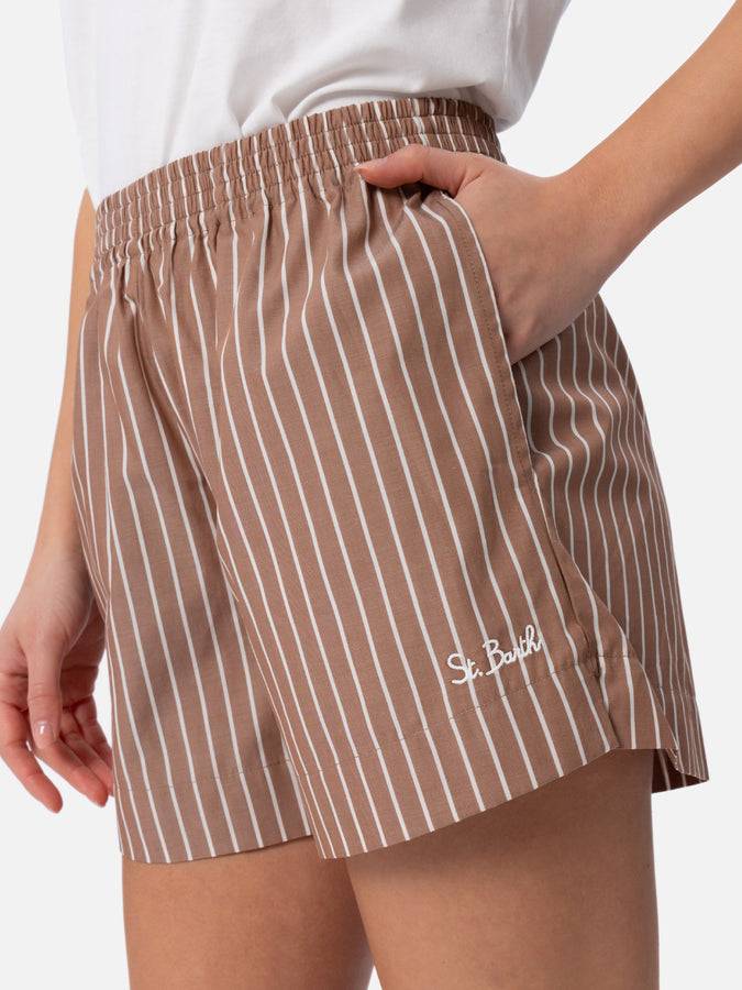 Mc2 Saint Barth Pantaloncini da donna pull up in cotone rigato Meave Negozio