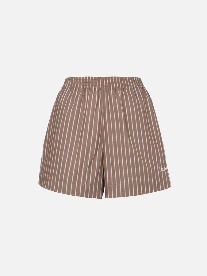 Mc2 Saint Barth Pantaloncini da donna pull up in cotone rigato Meave Negozio