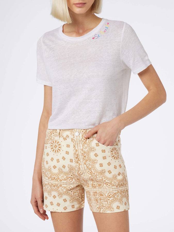 Mc2 Saint Barth Bermuda da donna in denim stampa bandana Cancun Moda