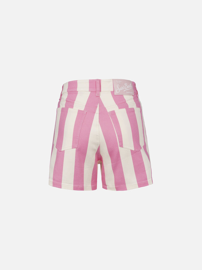 Mc2 Saint Barth Bermuda da donna Cancun in denim stampa righe rosa Italia