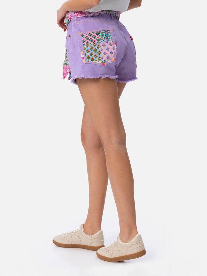 Mc2 Saint Barth Pantaloncini da donna in denim riciclatoo con toppe Spedizione Gratuita