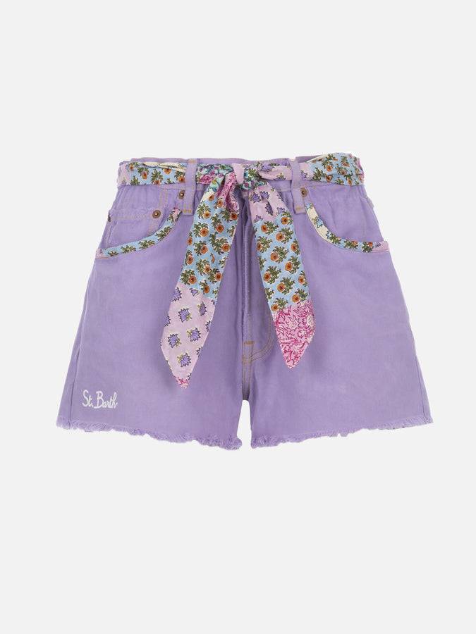 Mc2 Saint Barth Pantaloncini da donna in denim riciclatoo con toppe Spedizione Gratuita