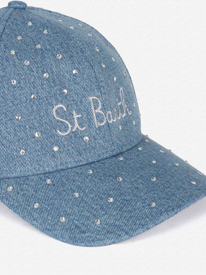 Mc2 Saint Barth Cappellino Davis in denim impreziosito da strass Negozi Online