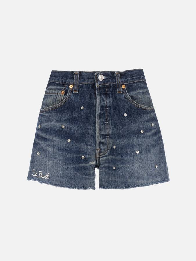 Mc2 Saint Barth Pantaloncini da donna in denim riciclato con strass Shopping Online