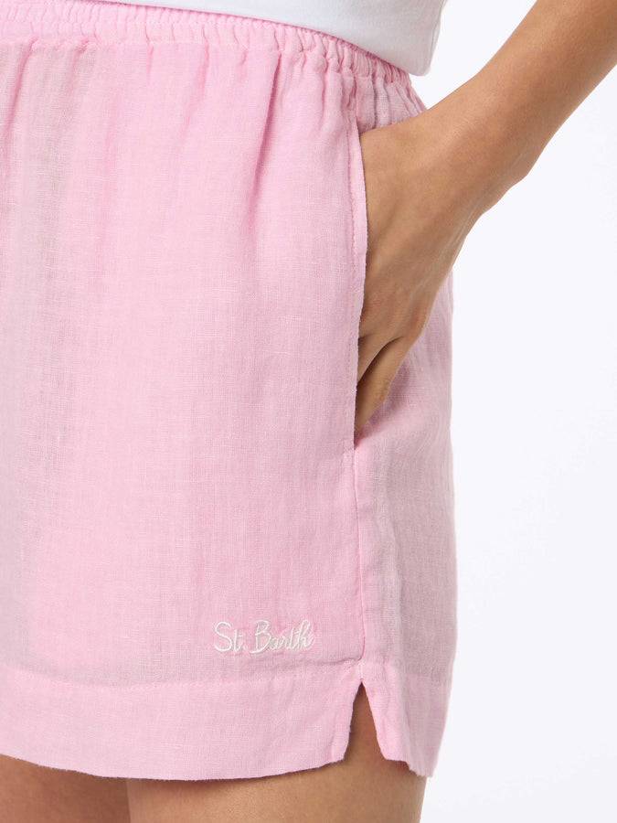 Mc2 Saint Barth Woman pink linen pull up shorts Convenienza