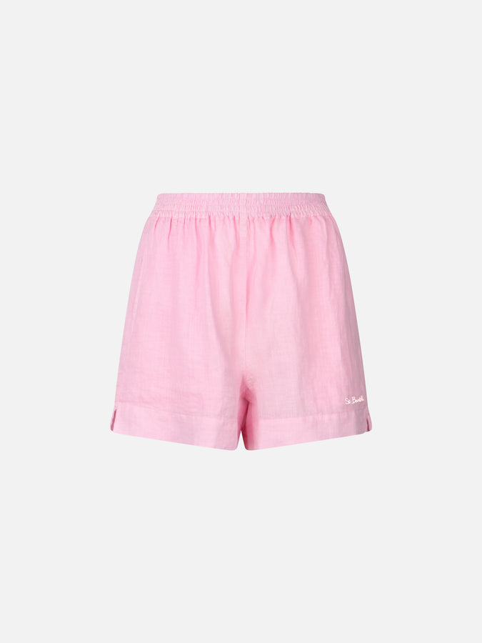 Mc2 Saint Barth Woman pink linen pull up shorts Convenienza