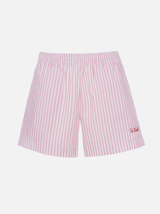 Mc2 Saint Barth Pantaloncini da donna pull up in cotone rigato Meave Novità