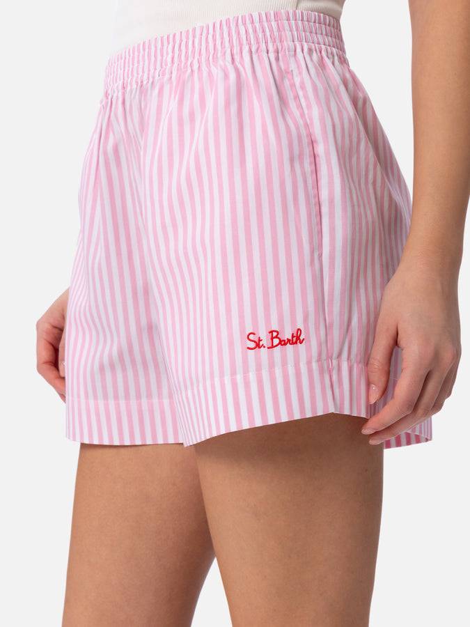 Mc2 Saint Barth Pantaloncini da donna pull up in cotone rigato Meave Novità