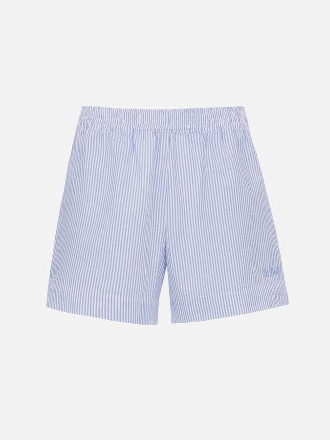 Mc2 Saint Barth Pantaloncini da donna pull up a righe seersucker Meave Saldi