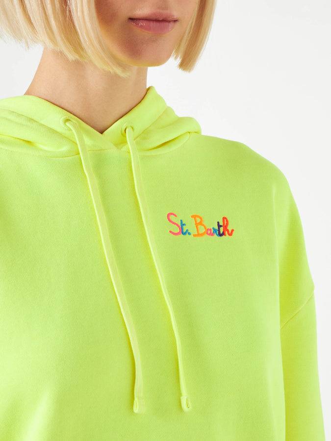 Mc2 Saint Barth Felpa giallo fluo con cappuccio con ricamo St. Barth Acquista Ora