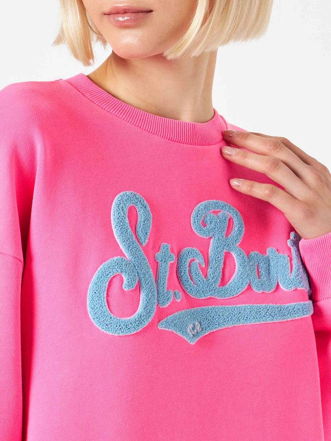 Mc2 Saint Barth Felpa donna rosa fluo con ricamo St. Barth Moda