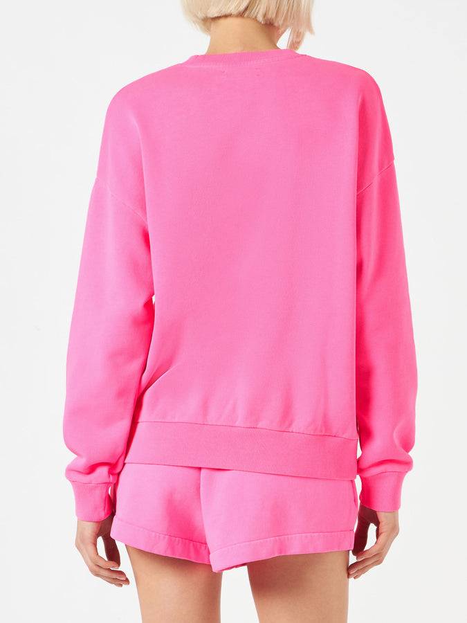 Mc2 Saint Barth Felpa donna rosa fluo con ricamo St. Barth Moda