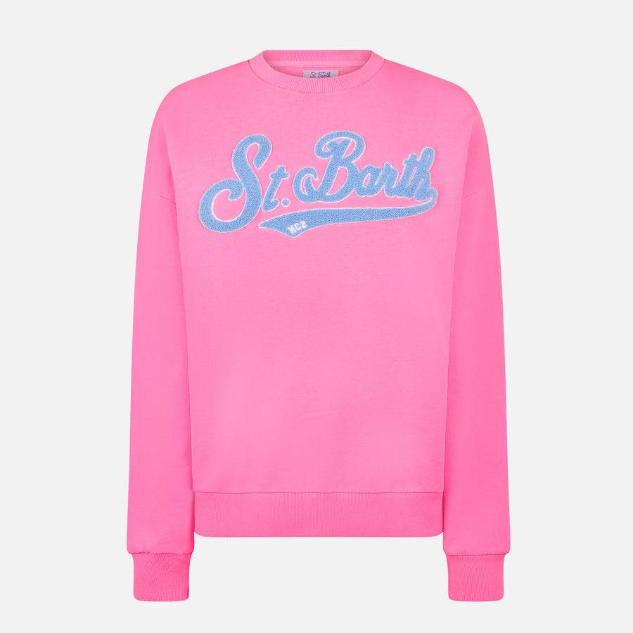 Mc2 Saint Barth Felpa donna rosa fluo con ricamo St. Barth Moda