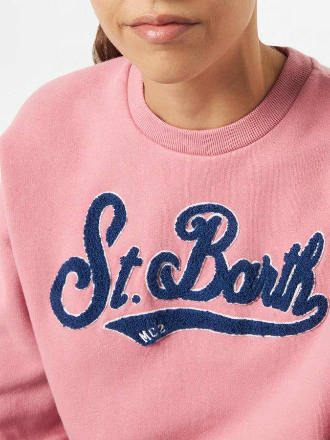 Mc2 Saint Barth Felpa da donna rosa in felpa con logo in spugna 2025
