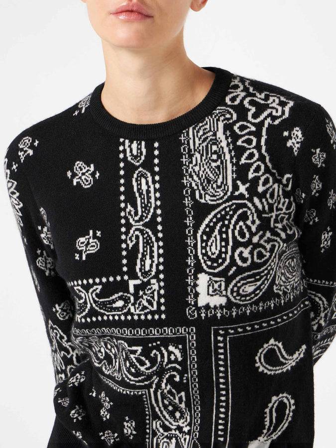 Mc2 Saint Barth Maglia da donna in misto cashmere nero fantasia bandana Acquista Ora