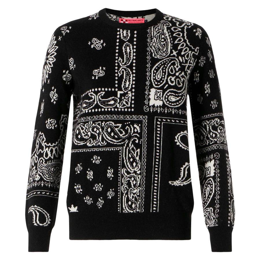 Mc2 Saint Barth Maglia da donna in misto cashmere nero fantasia bandana Acquista Ora