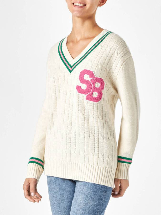Mc2 Saint Barth Maglia da donna scollo a v intrecciata con patch Fino Al -60%
