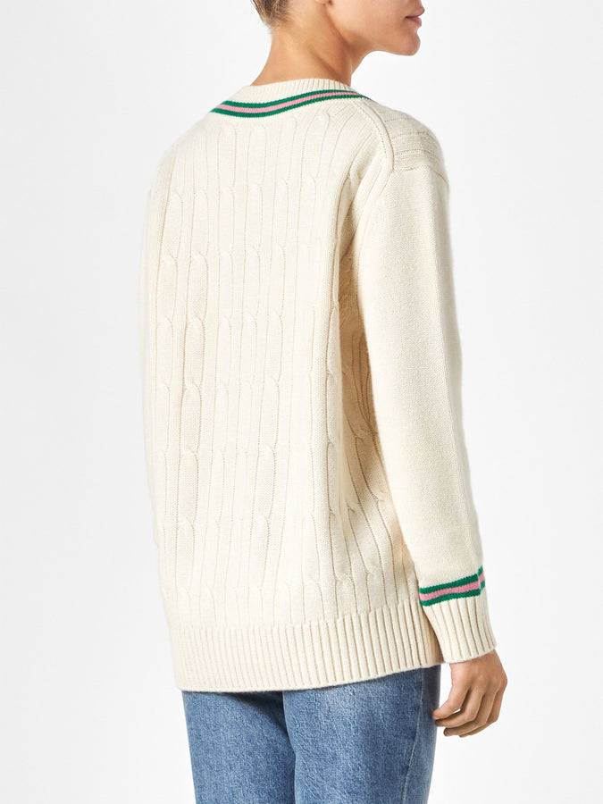 Mc2 Saint Barth Maglia da donna scollo a v intrecciata con patch Fino Al -60%