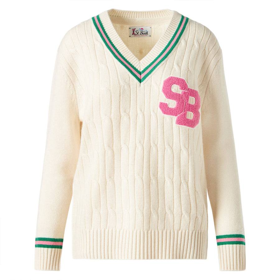 Mc2 Saint Barth Maglia da donna scollo a v intrecciata con patch Fino Al -60%