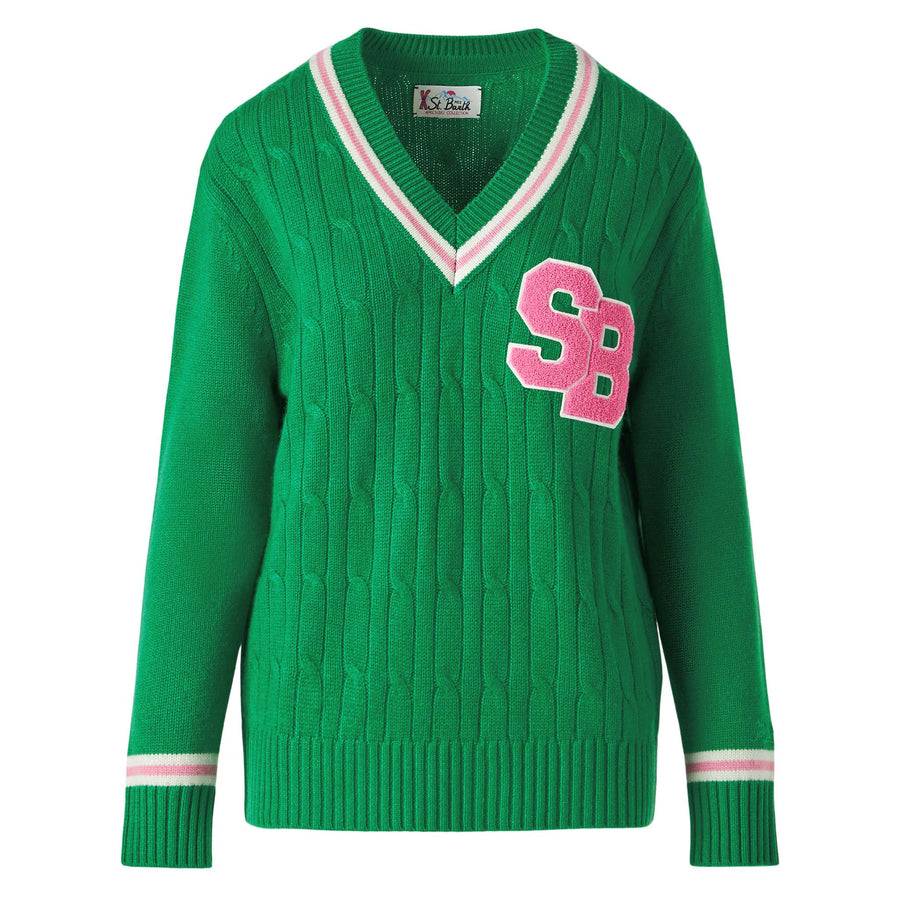 Mc2 Saint Barth Maglia da donna scollo a v intrecciata con patch Shopping Online