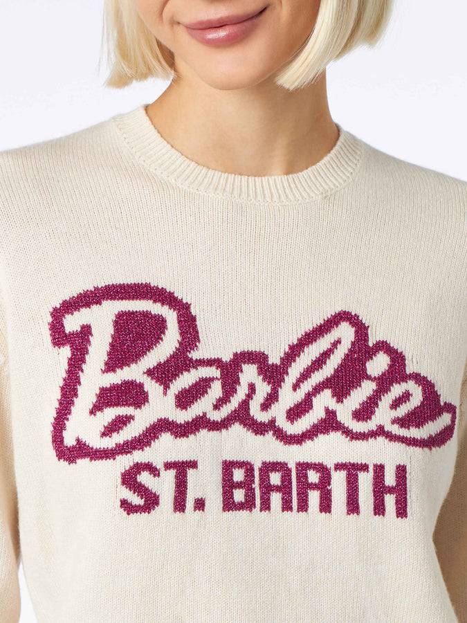 Mc2 Saint Barth Maglia da donna girocollo bianca con stampa Barbie | EDIZIONE SPECIALE BARBIE Sottocosto